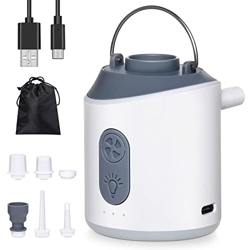 Hozzen Portable Mini Air Pump For Inflatables - 1600Mah Type-C Rechargeable, 6 Nozzles Electric Air Pump With Led Light, Quick Inflate/Deflate For Air Mattress, Swimming Ring, Floats, Vacuum Bags #TOP7