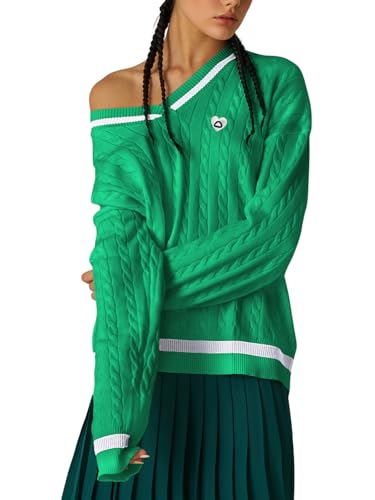 Aelfric Eden Women's Oversized Cable Knit V Neck Sweaters Oversized Pullover 2025 Fall Fashion Outfits4