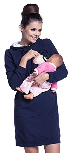Zeta Ville - Robe Sweat-Shirt de Grossesse Allaitement - Capuche - Femme - 208c (Marine, 44-46, 2XL) Cover