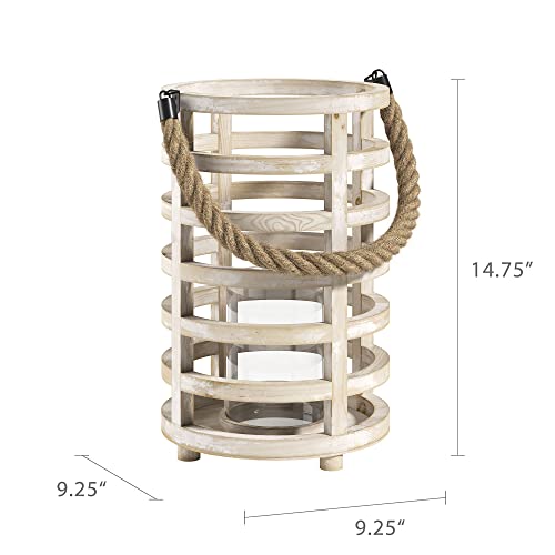 Barnyard Designs Wood Lantern Decor, Rustic Decor Candle Lantern, Outdoor Lanterns Farmhouse Candle Holder, Decorative Lanterns For Wedding, Farmhouse Table Decor, Large 9.25" X 14.75", Whitewash #TOP4