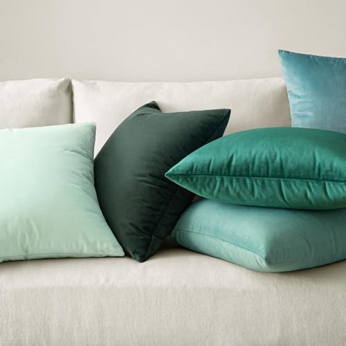 Image of MIULEE Pack of 2, Velvet Soft Soild Decorative Square Throw Pillow Covers Set Cushion Case for Sofa Bedroom Car 20 x 20 Inch 50 x 50 cm Aqua Green