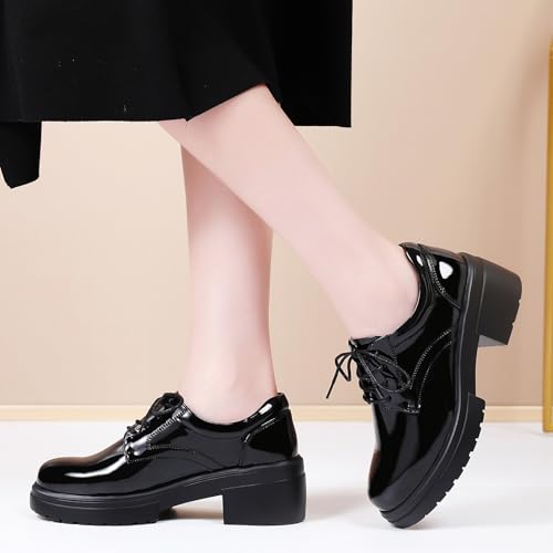 Platform Oxfords for Women Chunky Oxford Heels Women's Pumps Lace Up Shoes Office Work Ladies Casual Business Dress Shoes - Image 3