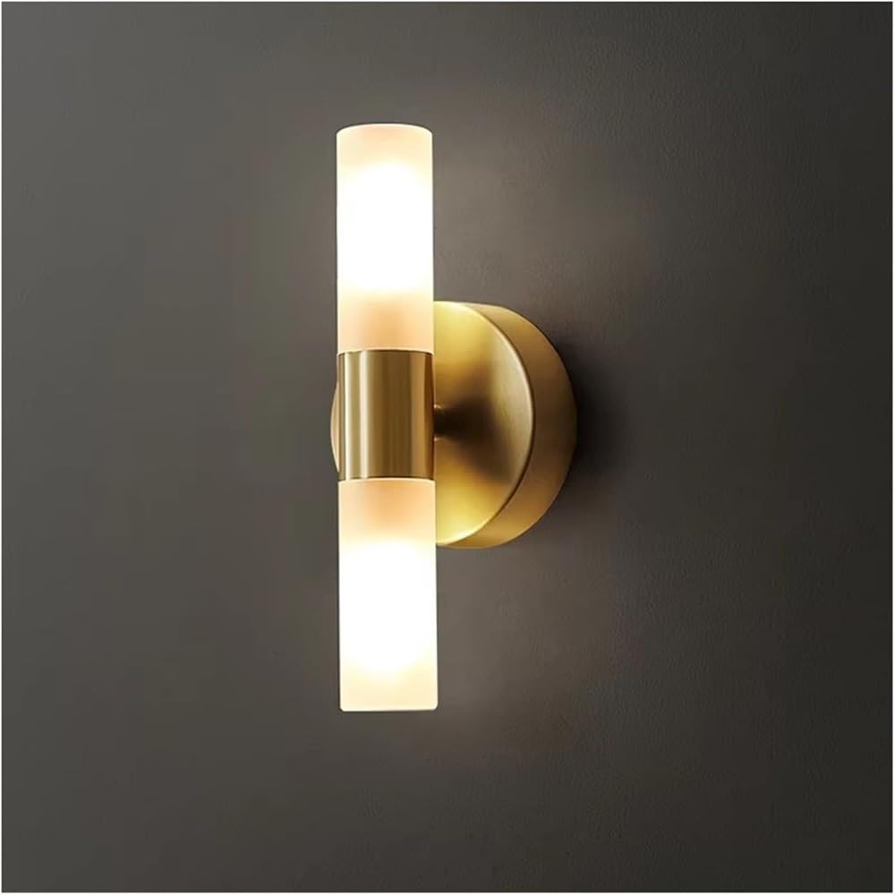 HCZKIUJY Modern Copper Wall Sconce with Acrylic Shade - Warm Light for Bedroom, Bathroom, and Living Room - D8cm x H13cm (Cold Light-D8cm*H18cm)