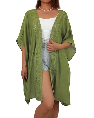 Bsubseach Women Chiffon Kimono Cardigan Beach Cover Up Lace Swimsuit Coverup Open Front Casual Summer Tops
