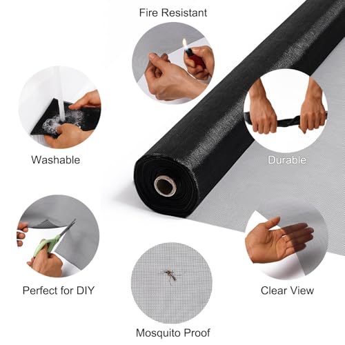 72 in x 100 ft Fiberglass Window Screen Mesh, Window Screen Replacement, Screen Door Mesh, Screen Mesh Roll, Porch Screens for Patios Outside Outdoor, Heavy Duty Window Screens for House Windows by RhymBar - Image 3