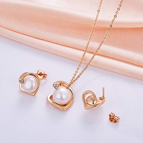 Conjunto de Joyas Mujer con Corazón, Perlas y Oro Rosa 6