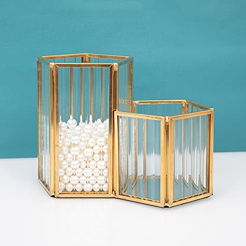 SLHEQING Makeup Organizer Gold Makeup Brush Holder Glass Cosmetic Organizer, Vintage Make up Storage - Image 3