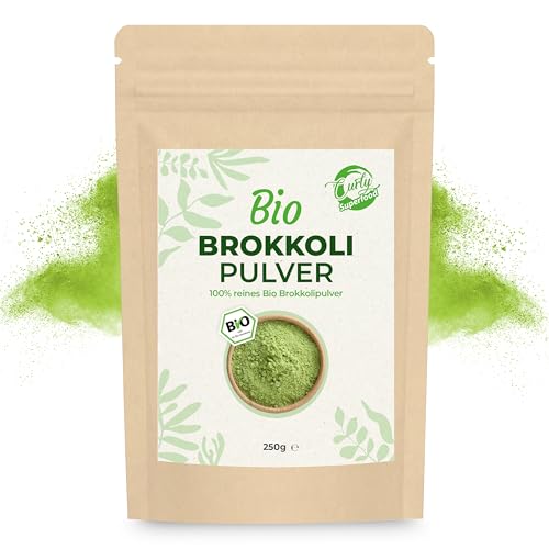 Curly Superfood Brokkoli Pulver Bio 250g - 100% naturreine BIO Rohkostqualität - Fein gemahlenes Bio Brokkoli Pulver für Smoothies, Säfte & Speisen
