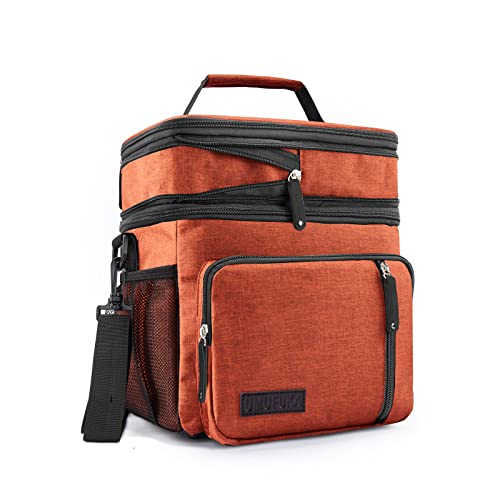 Umufuka Men's Double Compartment Lunch Bag, Insulated Lunch Cooler Tote 2 Roomy Large Reusable Water-Resistant Lunch Box (Orange) #TOP18