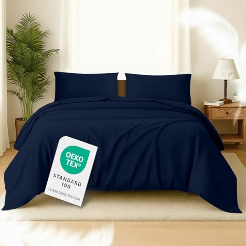 Softex Royal Microfaser Bettwäsche, 155 x 200. cm, Dunkelblau, weich, anschmiegsam und bügelfrei, 2-teiliges Set: 1 Bettbezug + 1 Kissenbezug, 80 x 80 cm