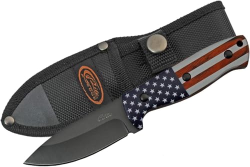 Rite Edge SZCO Full Tang Hunting Knife 7.25 Inch - Camping Knife with Flag Printed Rubber Handle, Stainless Steel Blade & Sheath - Pocket Knife for Hunting, Camping & Outdoor Uses - Knives for Men