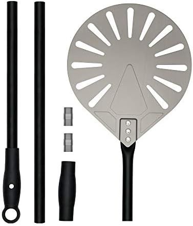 Karboby Perforated Pizza Peel, Pizza Turning Peel Round 32 Inch Or 47 Inch Long, Hard Anodized Aluminum Pizza Oven Paddle with Detachable Handle for Baking Homemade Pizza Bread