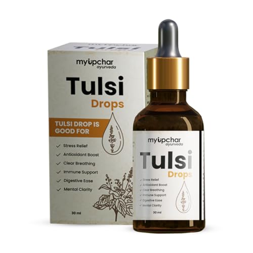 Image of myUpchar Tulsi Drops - Sourced 5 Rare Tulsi from Himalayan range | Purified Tulsi Extract - Colorless and Odorless | Immunity Booster, Relieve Cough & Cold - 30ml (Pack of 1)