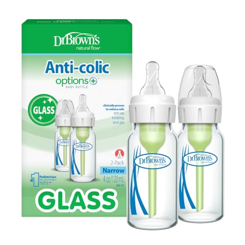 Image of Dr. Brown's Anti-Colic Options+ Narrow Glass Baby Bottle, 4 oz, 2-Pack