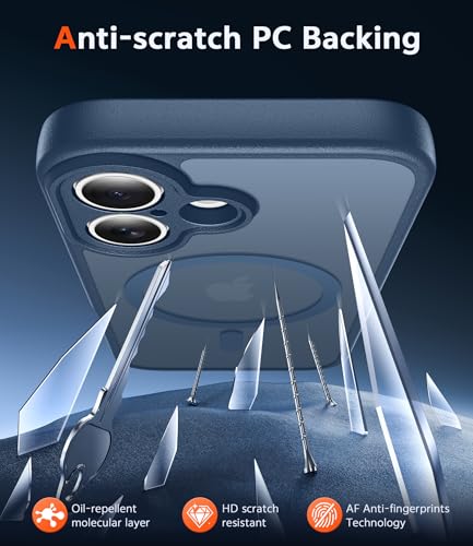 Image of FNTCASE for iPhone 17 Case Matte: Magnetic Phone Cases with Screen Protector Drop Proof Compatible with Magsafe Slim Anti Yellowing Rugged Shockproof Protective Translucent Cell Cover (C-Blue)