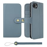 HANATORA for iPhone 17e 16e ケース 手帳型 本革 スマホケース スマホ スタンド ストラップ 付き シュリンクカーフレザー ベルトあり マグネットなし ブルーグレー H0XB-16e-BlueGray ギフト 誕生日 女性 男性 彼女 お母さん お父さん 人気商品 30代 40代 50代 60代 70代