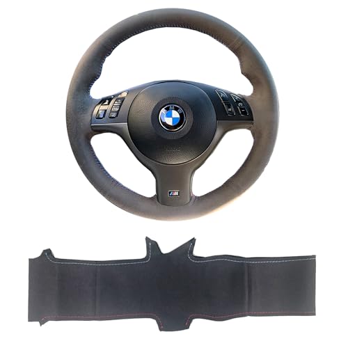 Customized All Black Suede Auto Steering Wheel Hand-Stitch on Wrap Cover Fit for BMW E39 E46