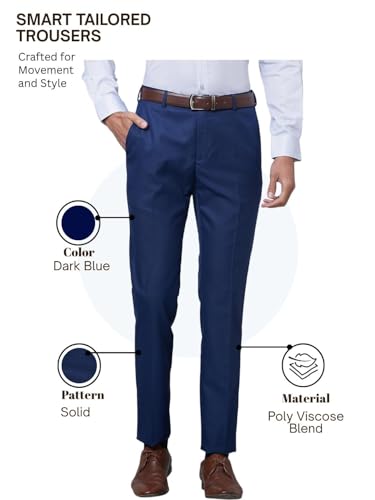 Image of Raymond Men Slim Fit Solid Pattern Poly Viscose Blend Pleatless Formal Trouser
