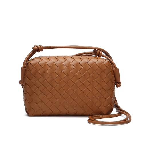 Image of Woven Crossbody Bags for Women Handmade Woven Purse Shoulder Bag Small Handbag PU Leather Purses Bag