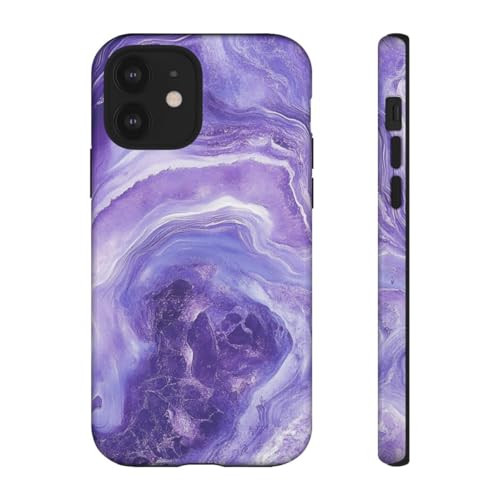 Coque iPhone 12 marbre violet rigide brillante housse de protection antichoc