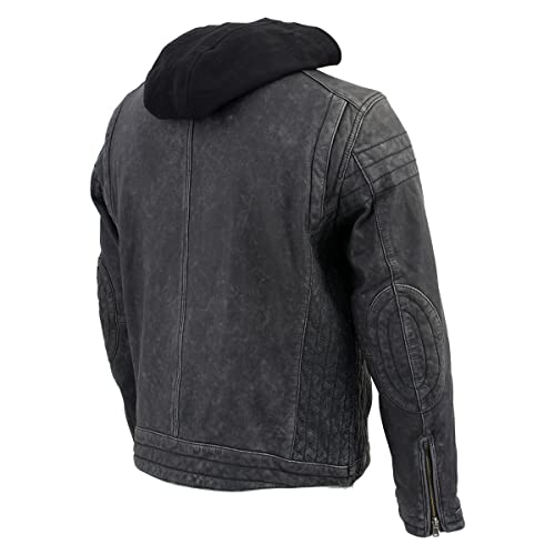 Image of Milwaukee Leather Vintage SFM1802 Men's Black Nubuck Leather Motorcycle Style Fashion Leather Jacket with Hoodie