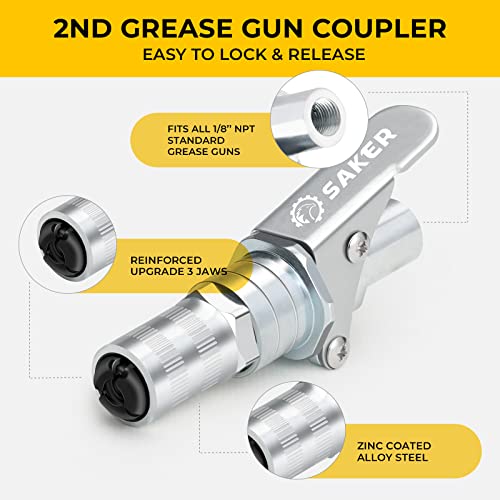 Saker Grease Gun CouplerUpgrade to 14000 PSI,Duty Quick Release Grease
