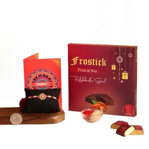 Image of Frostick Rakshabandhan Special Rakhi gift for brother, Chocolate Gift Pack - 16 Pcs (Includes Rice & Tilak) (Random Design Rakhi)