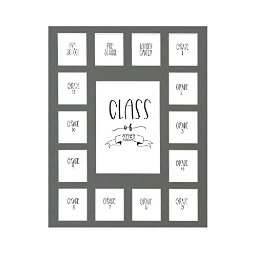 Image of Rustic Red Door Co. Class of 2032 Photo Mat (11 inch x 14 inch) Photo Collage Picture Frames Mat for School Pictures - No Frame Grey Photo Mat from Pre - K to Graduation (15 Photos)