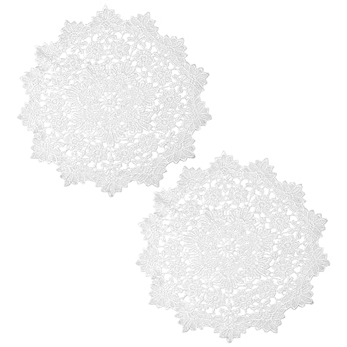 GORGECRAFT 2 napperons en Dentelle Crochetés à la Main de 35cm de Diamètre Grands Dessous de Verre Ronds en Dentelle Vintage Blanc avec Broderie Florale...