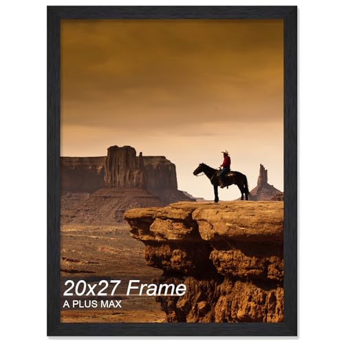 A PLUS MAX 20x27 Frame, Black Engineered Wood Picture Frame for 20 x 27 Inch Puzzle Poster Photo, Light Weight 20 by 27 Poster Frame with Wood-grain for Wall - 1 Pack/Black/20 x27