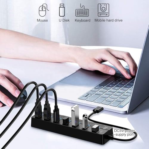 Image of USB Port Portable Hub Multiport Adapter Compatible with PC Laptop Tablet & Smartphone High Speed Splitter with Multiple Ports Data Transfer Charging & Connectivity (7 Port USB Hub)