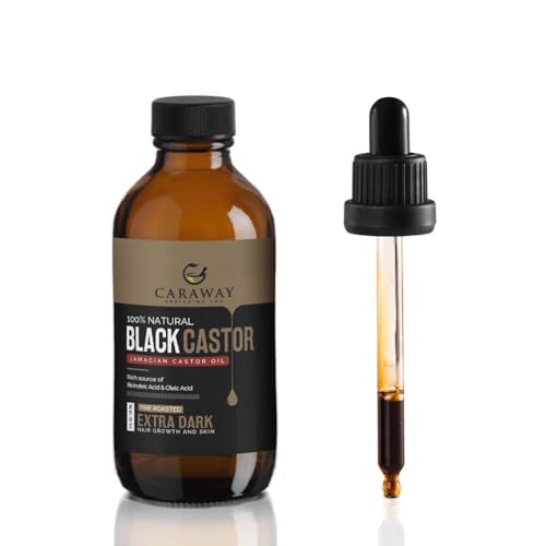 Image of Caraway Jamaican Black Castor Oil for Hair Growth, Eyelash & Eyebrow Care | Cold-Pressed, Pure & Organic | Scalp Massage & Skin Moisturizing | Mascara Kit Included | Face & Skin Care | 100ml / 3.4oz