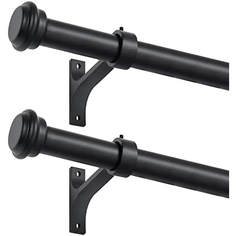 2 Pack Curtain Rods 72 to 144 Inches,1 Inch Curtain rods for Windows, Hanging Curtain Rod & Wall Mount with Brackets Heavy Duty Rod,End Cap Single Rod, Matte Black Cover