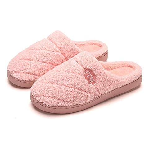 Plush slippers Womens Mens Slippers Coral Fleece Lining Cozy Warm Winter Family Couples Slippers,Pink,8UK/8.5UK Cover