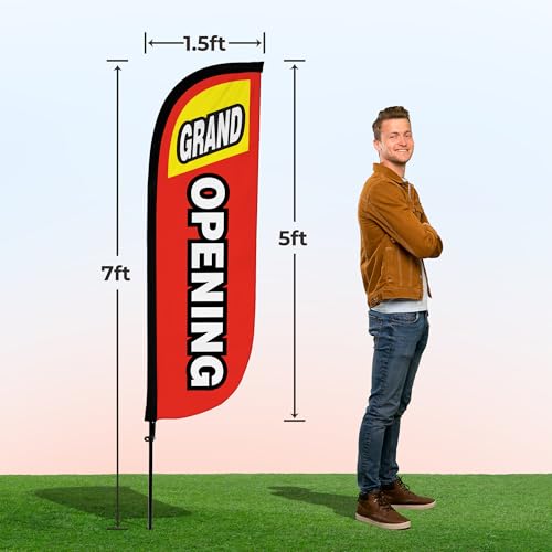LookOurWay Feather Flag Pole Kit - 7 Feet Tall Advertising Banner with Fiberglass Pole Set and Ground Spike for Business Promotion - Open Flags - Grand Opening Red & Yellow by LookOurWay - Image 4