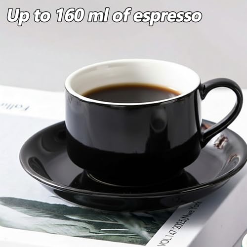 4x160ml Espresso Cups with Saucers and Metal Stand, Porcelain Cappuccino Cups, Stackable Expresso Coffee Cup, Stacking Mugs for Coffee Drinks, Latte, Americano, Tea and Cappuccino - Image 6