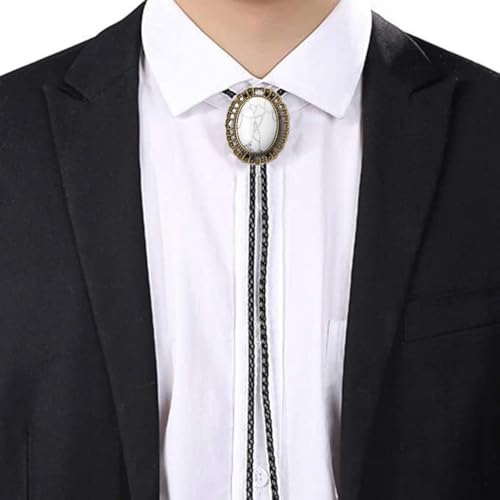 Image of AZORA Western Cowboy Bolo Tie Men Leather Necktie Leather Cord Turquoise Stone Bolo Ties for Men Women