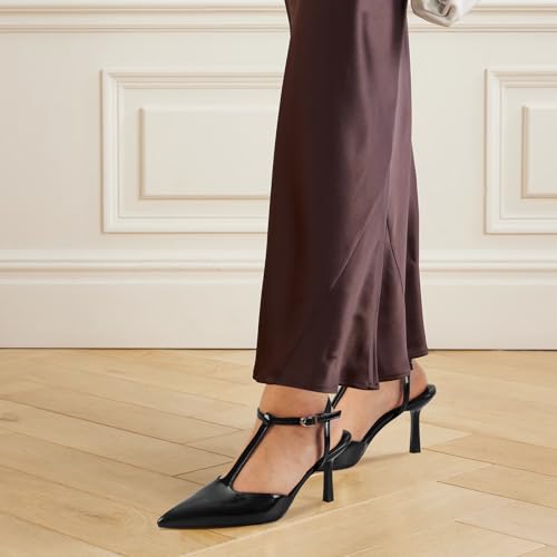 Dsevht Black Kitten Heels for Women Closed Pointed Toe Heel Dressy Bow Vintage Heeled Pumps Ankle Strap Party Wedding Sexy Shoes2