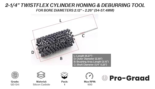 Image of 2-1 /4 inch 120 Grit Silicon Carbide TwistFlex Cylinder Hone, Fits 2.13 inch-2.26 inch | Flexible Cylinder Honing, Deburring, Cross-Hatch Finishing Tool for Mild Steel, Stainless, Cast Iron, Softer Ferrous Metals