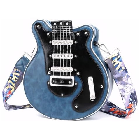 SURPRISE PIE Trendy Guitar Shaped Medium Vegan Leather Crossbody Bag Purse(Blue) Cover