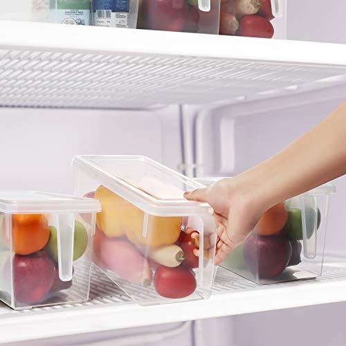 Kurtzy 4 Pack Kitchen Fridge & Cupboard Storage Containers with Handles and Lids - 30.5cm/12 Inches Overall Length - Clear Plastic Refrigerator Tubs for Bathroom, Pantry, Drawer, Freezer and Home