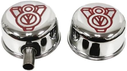 Compatible/Replacement for Chevy/Ford/Mopar Chrome Steel Breather Set w/PCV Tube - Red V8 Logo