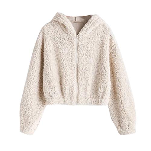 Tigivemen Women's Long Sleeve Contrast Color Zipper Sherpa Pile Pullover Tops Fleece with Pocket Plush Sweatershirt Beige