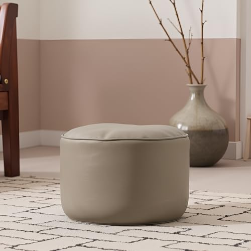 Image of Premium Faux Leather Footstool /Footrest /Pouffe | EPS Beans Filled | Ready to Use | Soft Cushioned Ottoman | Durable Leatherette Finish | Living Room, Bedroom & Office Color- (Grey)