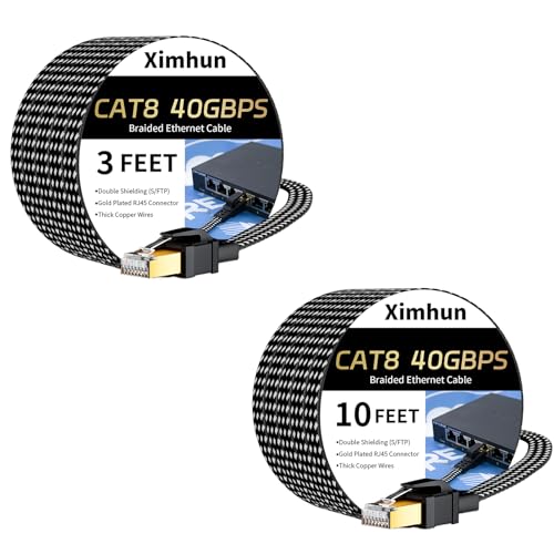 Cable Ethernet Cat 8 Plano Nylon Trenzado 3FT y 10FT miniatura 1