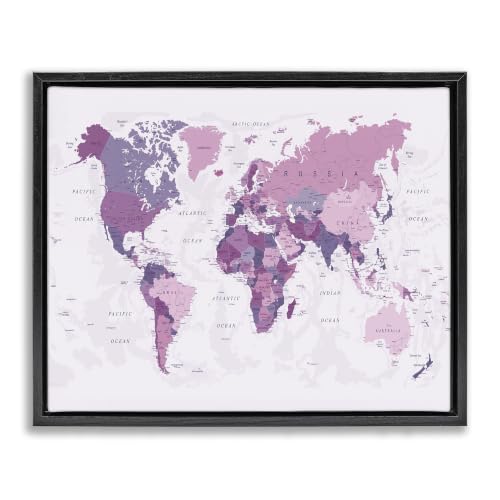 Detailed Pink World Map, 25 x 31 Inch Canvas in Floater Frame