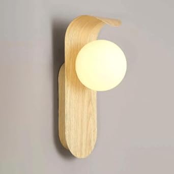 LED Wall Lamp, G9 Screw Nordic Wall Sconce Walnut Texture Glass Globe Wall Light, Geometric Iron Wall Mounted Lamp Bedroom Bedside Lighting Fixture for Living Room HallwayLog Wood