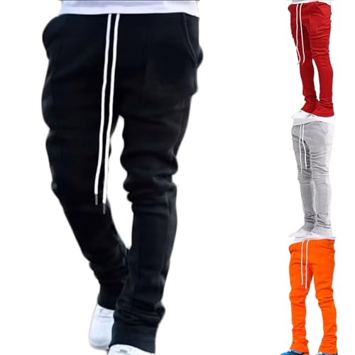 Men Y2K Stacked Sweatpants Casual Slim Fit Flared Drawstring Elastic Waist Jogger Pant Athletic Trousers with Pocket
