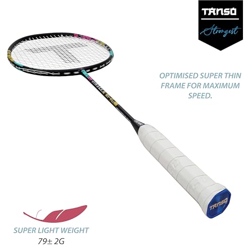 Image of TANSO Jinsei Full Graphite Ultra Light Weight Carbon Fibre Strung Badminton Racket with Free Full Racquet Cover (79 Grams, 33 Lbs Tension, Strung with T65 Premium Strings) (Black)