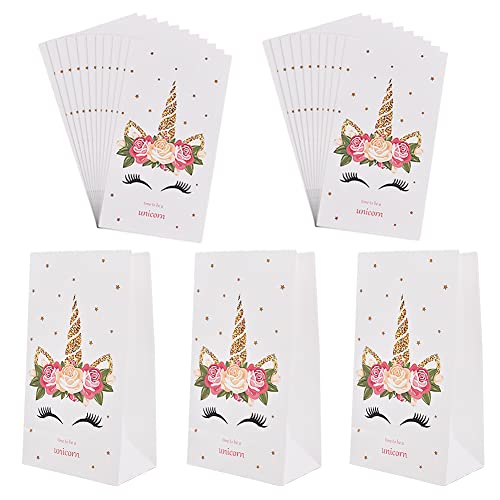 Bolsas de Regalo de Unicornio, 24 Piezas Bolsas de Papel de Arco Iris Blanco Unicornio ,Bolsas de Regalo de Cumpleaños de Unicornio para Niños Cover